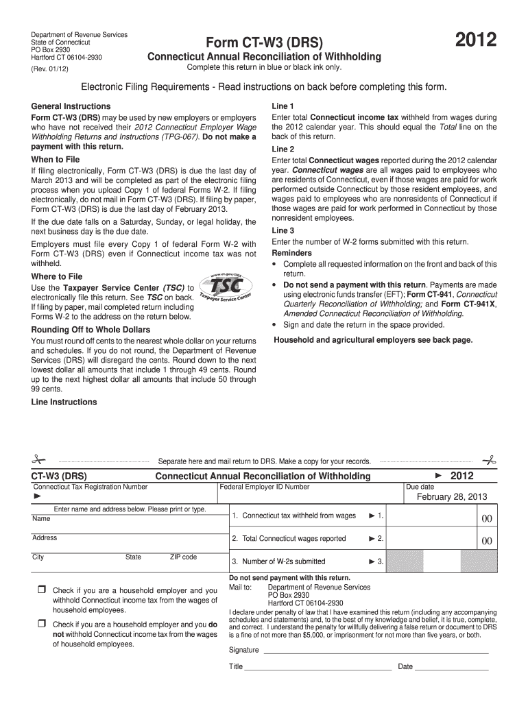 form ct w3 hhe 2012 connecticut annual reconciliation of withholding for household employers Preview on Page 1
