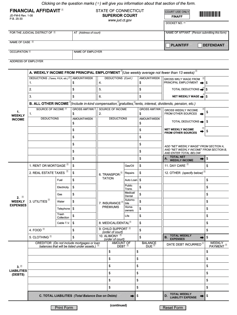 ct financial affidavit long form Preview on Page 1