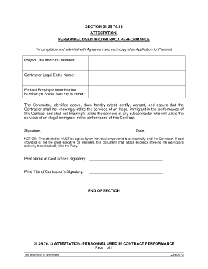 Performance contract template - attestation regarding personnel used in contract performance