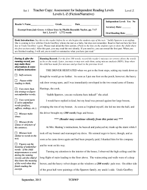 Reading Level Assessment Form