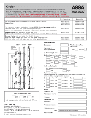 ASSA Espagnolette Order Form