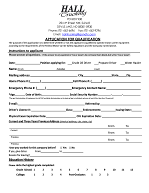 Application for Motor Carrier Qualification