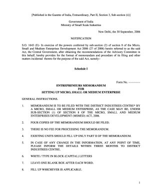 Entrepreneur Memorandum for MSME Registration