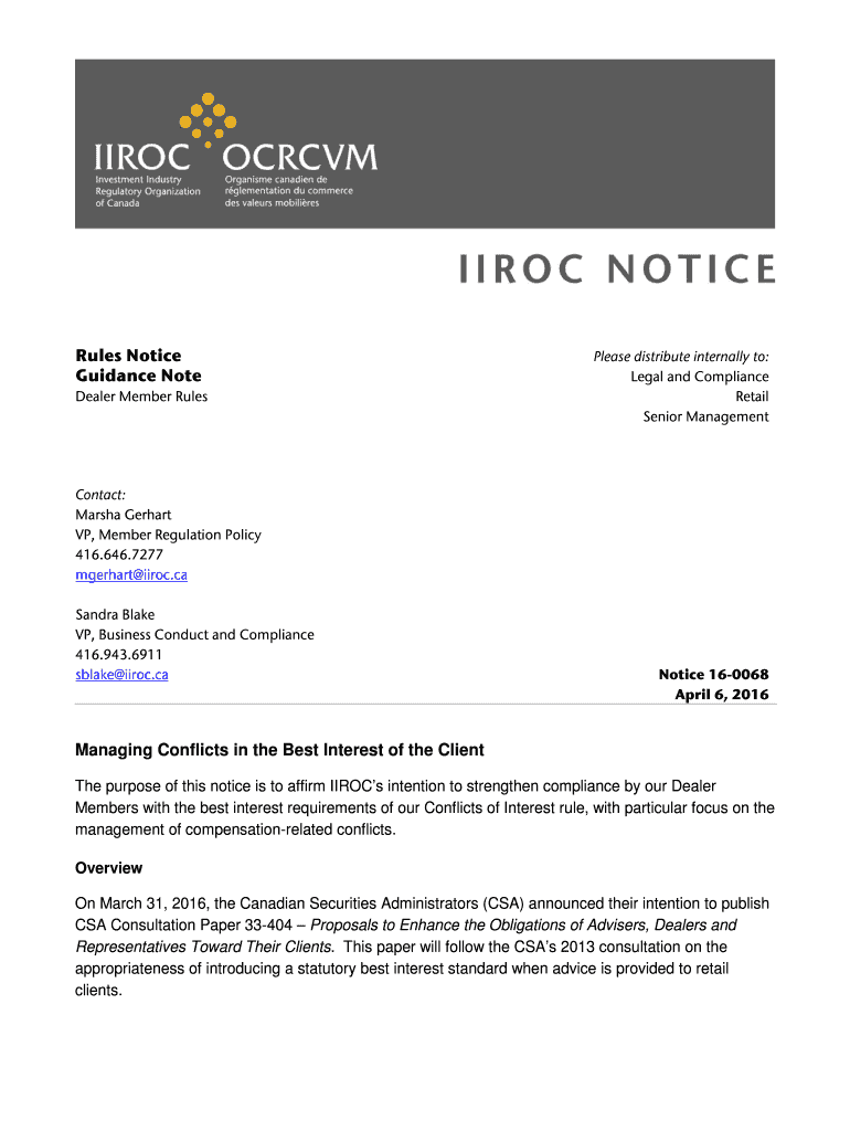 Fillable Online Rules Notice Guidance Note Managing Conflicts in the