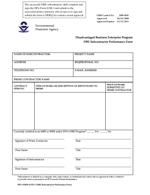 EPA Form 6100-3 DBE Subcontractor Performance Form