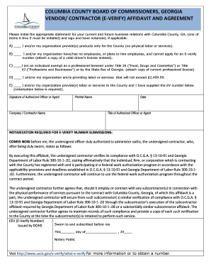 Affidavit for family member certificate - (e-verify) affidavit and agreement - Columbia County - columbiacountyga