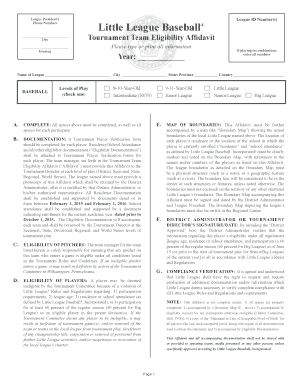 Little League Tournament Team Eligibility Affidavit