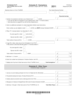 Indiana Schedule D & E Tax Form