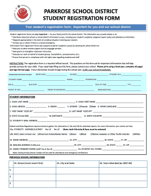 Parkrose School District Student Registration Form