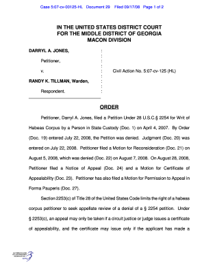 Case 5:07cv00125HL Document 29 Filed 09/17/08 Page 1 of 2 IN THE UNITED STATES DISTRICT COURT FOR THE MIDDLE DISTRICT OF GEORGIA MACON DIVISION DARRYL A - gpo