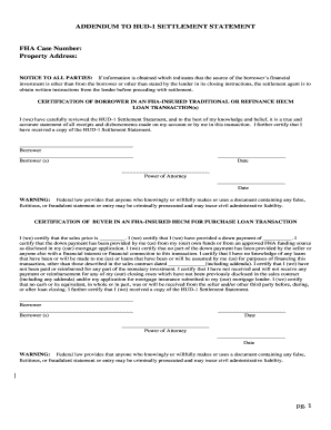 Addendum to HUD-1 Settlement Statement