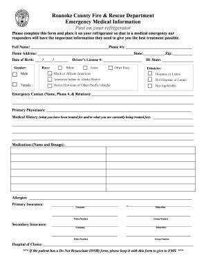 Medical Emergency Information Form