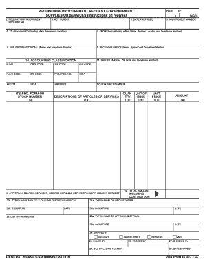 GSA Form 49 Requisition/Procurement Request