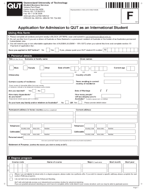 QUT International Student Admission Form