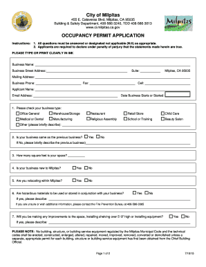 Milpitas Occupancy Permit Application