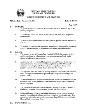 Montana State Hospital Nursing Assessment Form