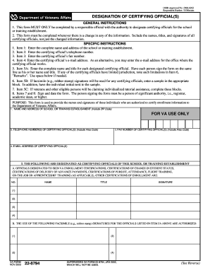 VA Form 22-8794 Designation of Certifying Officials