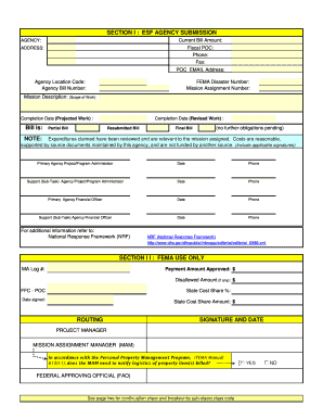 FEMA Agency Bill Submission Form