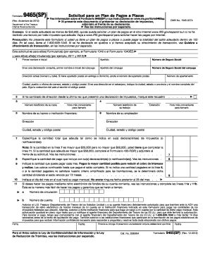 Formulario 9465(SP) Solicitud para un Plan de Pagos a Plazos