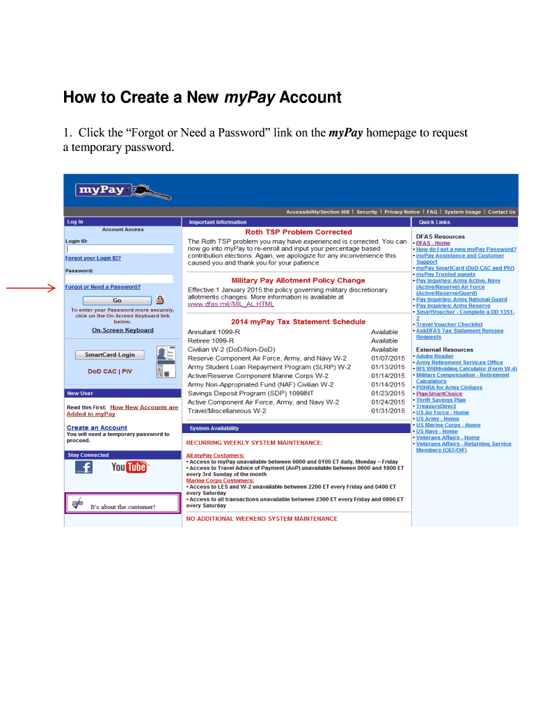 Fillable Online dfas How to Create a New myPay Account Fax Email Print