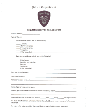 REQQEST FOR COPY OF A POLICE REPORT