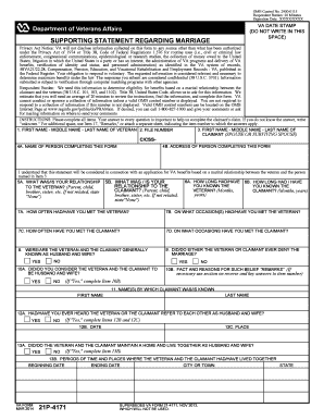 VA Form 21P-4171 Supporting Statement Regarding Marriage