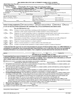 Oklahoma PASRR Level I Screen Form
