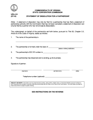 Virginia Partnership Dissolution Statement