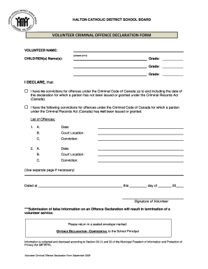 Volunteer Criminal Offence Declaration Form
