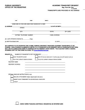 Purdue University Academic Transcript Request