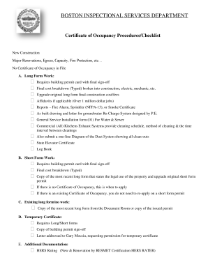 Certificate of Occupancy Procedures Checklist