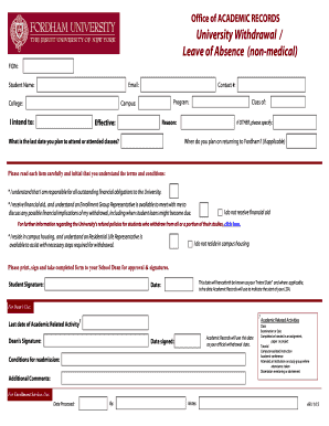 University Withdrawal Leave of Absence Form