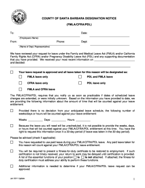 County of Santa Barbara FMLA/CFRA/PDL Designation Notice