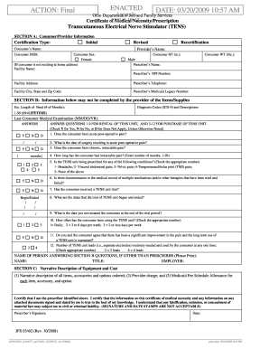 Ohio TENS Unit Medical Necessity Certificate