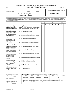 Teacher Assessment for Independent Reading Levels