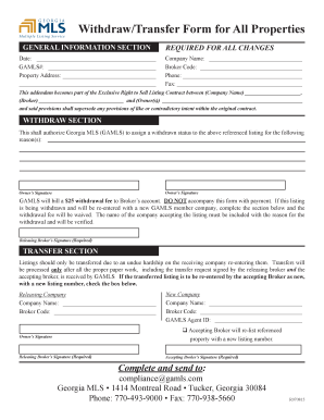 Georgia MLS Withdraw/Transfer Form