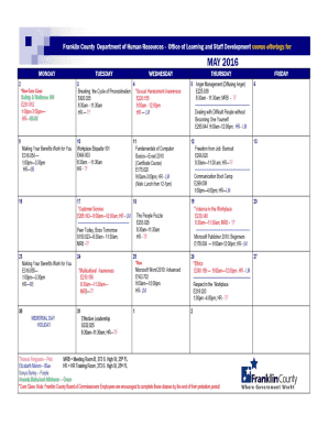 June 2016 Training Calendar