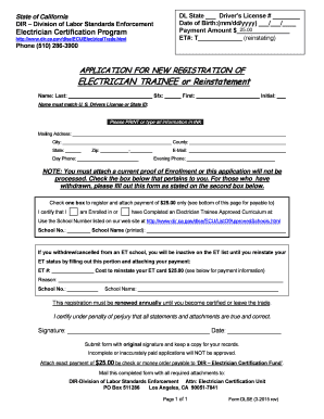 California Electrician Trainee Registration Form