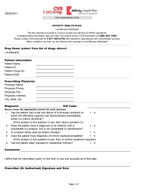 Prior Authorization Form for Levofloxacin