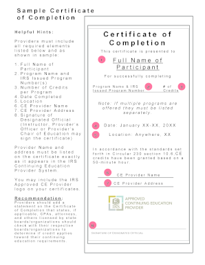 Certificate of Completion for IRS Program