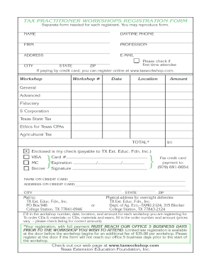 Tax Practitioner Workshops Registration Form