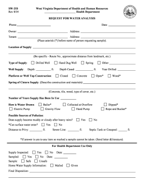 West Virginia Water Analysis Request Form
