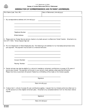 US State Department Retirement Address Designation