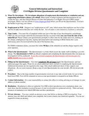 Oregon Employment Discrimination Questionnaire