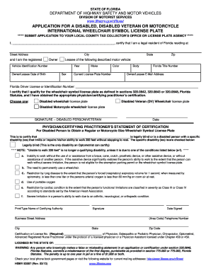 Florida Disabled Veteran or Wheelchair Symbol License Plate Application
