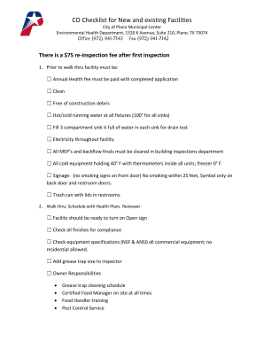 College apartment checklist pdf - CO Checklist for New and existing Facilities - City of Plano - plano