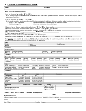 Contestant Medical Examination Report