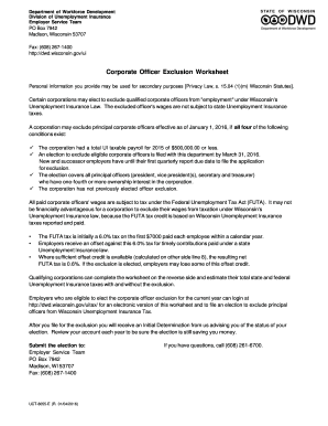 Wisconsin Corporate Officer Exclusion Worksheet