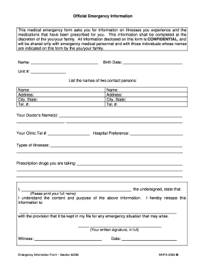 Medical Emergency Information Form