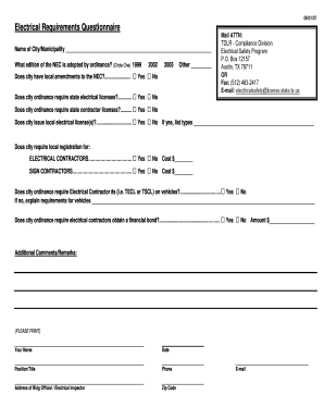 Texas Electrical Safety Program Questionnaire